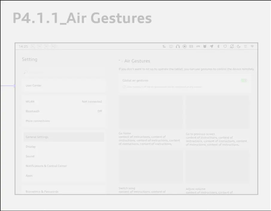 Audi air gesture settings wireframe