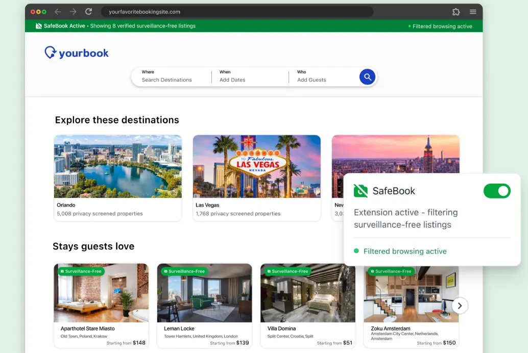 SafeBook browser extension filtering surveillance-free stays