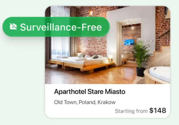 Surveillance-Free tag shown on a hotel listing