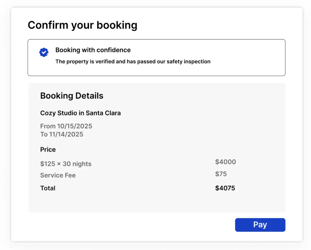 Streamlined booking confirmation and safety status