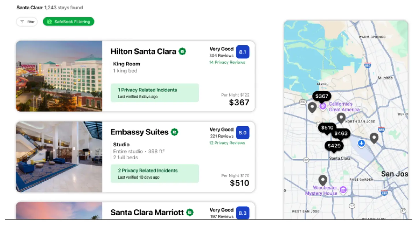 Integrated split-view map and scannable safety cards