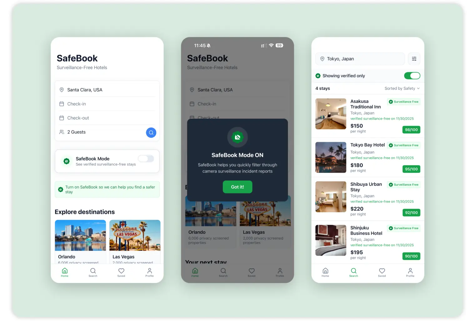 SafeBook mobile booking mode