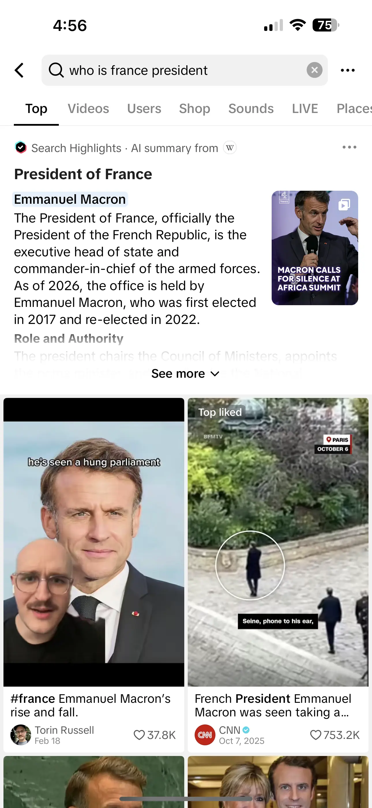 TikTok rich-media AI search result interface