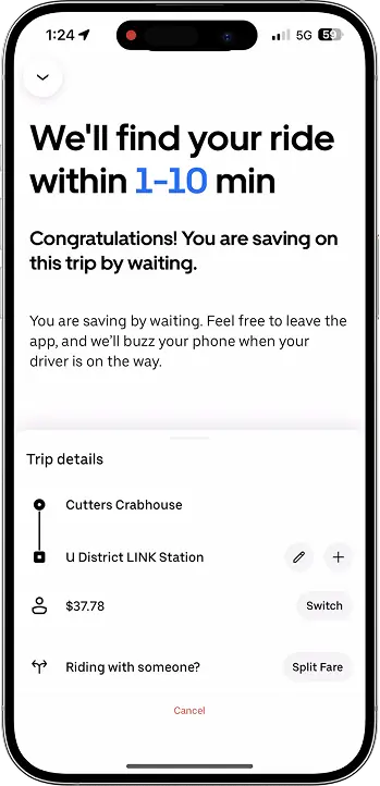 Uber waiting screen example one