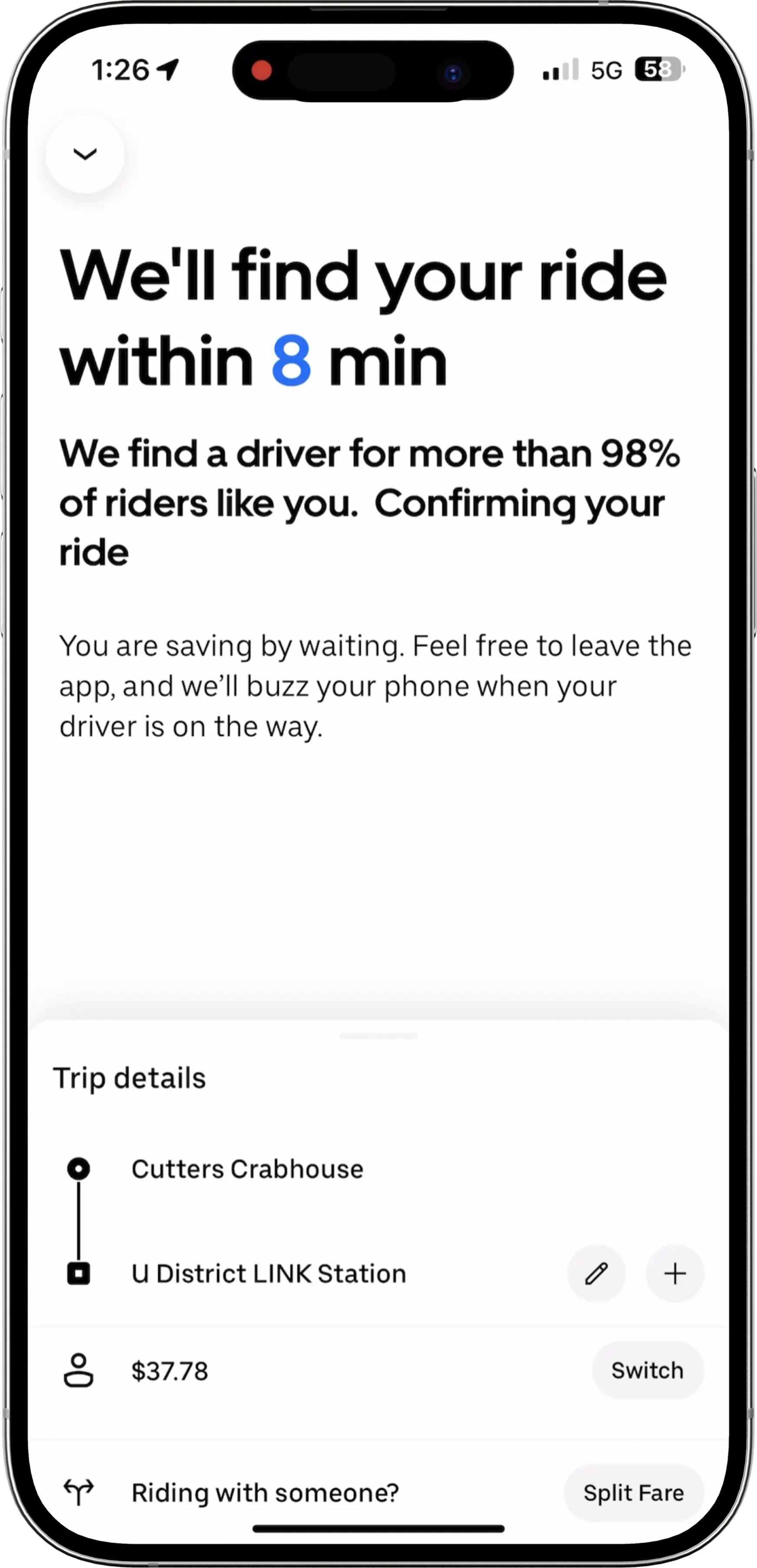 Uber waiting screen example two
