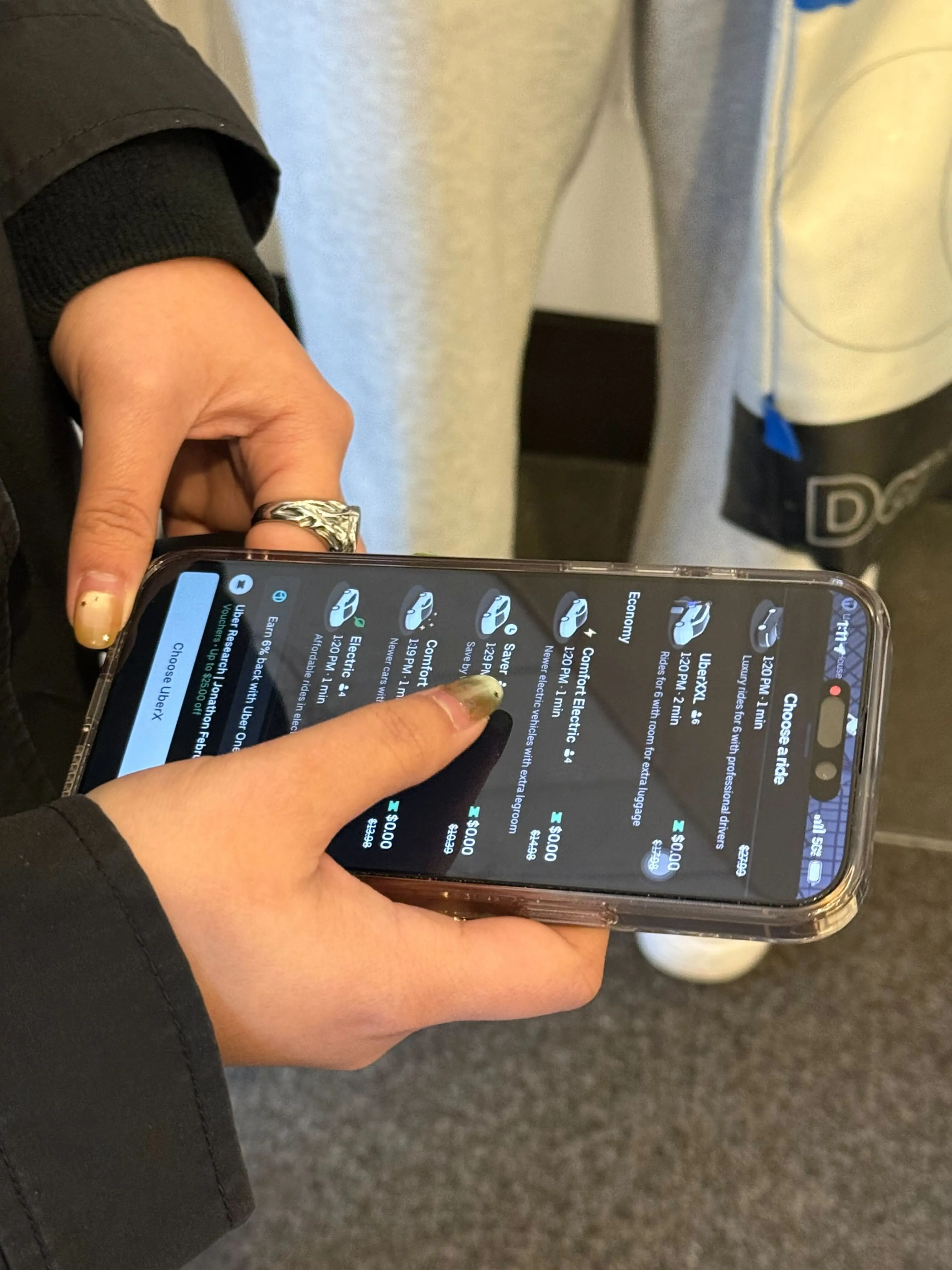 Participant using Uber during field study